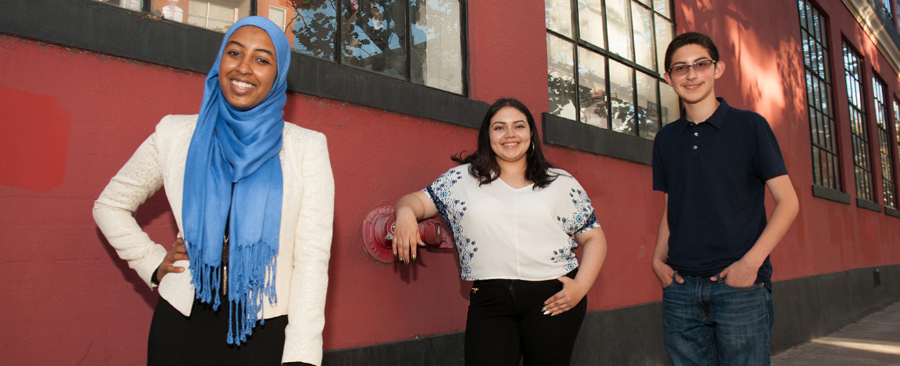 (l-r) Mai Sinada, 16; Iris Bonilla, 18; Diego Rosales, 15: SEO is different from regular school because everyone is there for the same reason--they want to go to college.